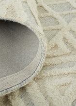 Ivory Blue And Tan Wool Geometric Tufted Handmade Stain Resistant Area Rug - 4' x 6'