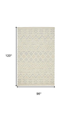 Ivory Blue And Tan Wool Geometric Tufted Handmade Stain Resistant Area Rug - 4' x 6'