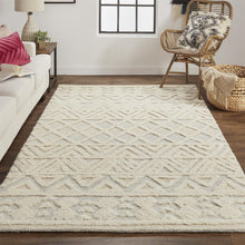 Ivory Blue And Tan Wool Geometric Tufted Handmade Stain Resistant Area Rug - 4' x 6'
