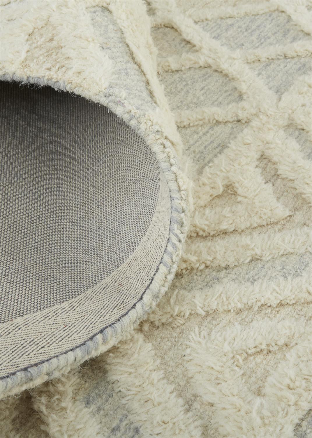 Ivory Blue And Tan Wool Geometric Tufted Handmade Stain Resistant Area Rug - 4' x 6'