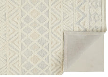 Ivory Blue And Tan Wool Geometric Tufted Handmade Stain Resistant Area Rug - 4' x 6'