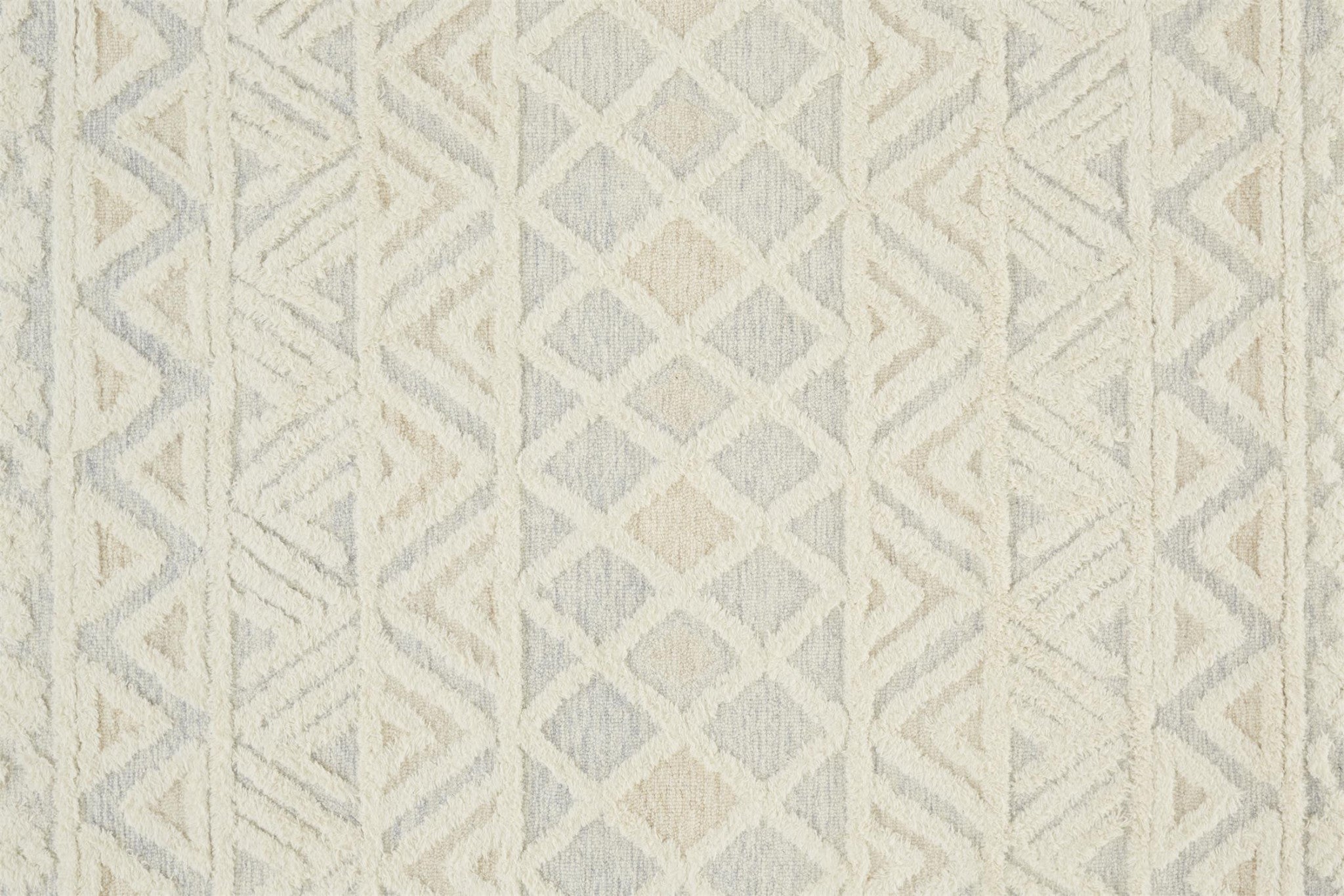 Ivory Blue And Tan Wool Geometric Tufted Handmade Stain Resistant Area Rug - 4' x 6'