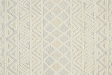 Ivory Blue And Tan Wool Geometric Tufted Handmade Stain Resistant Area Rug - 4' x 6'