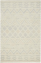 Ivory Blue And Tan Wool Geometric Tufted Handmade Stain Resistant Area Rug - 4' x 6'