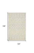 Ivory Blue And Tan Wool Geometric Tufted Handmade Stain Resistant Area Rug - 4' x 6'