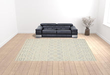 Ivory Blue And Tan Wool Geometric Tufted Handmade Stain Resistant Area Rug - 4' x 6'