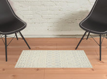 Ivory Blue And Tan Wool Geometric Tufted Handmade Stain Resistant Area Rug - 4' x 6'