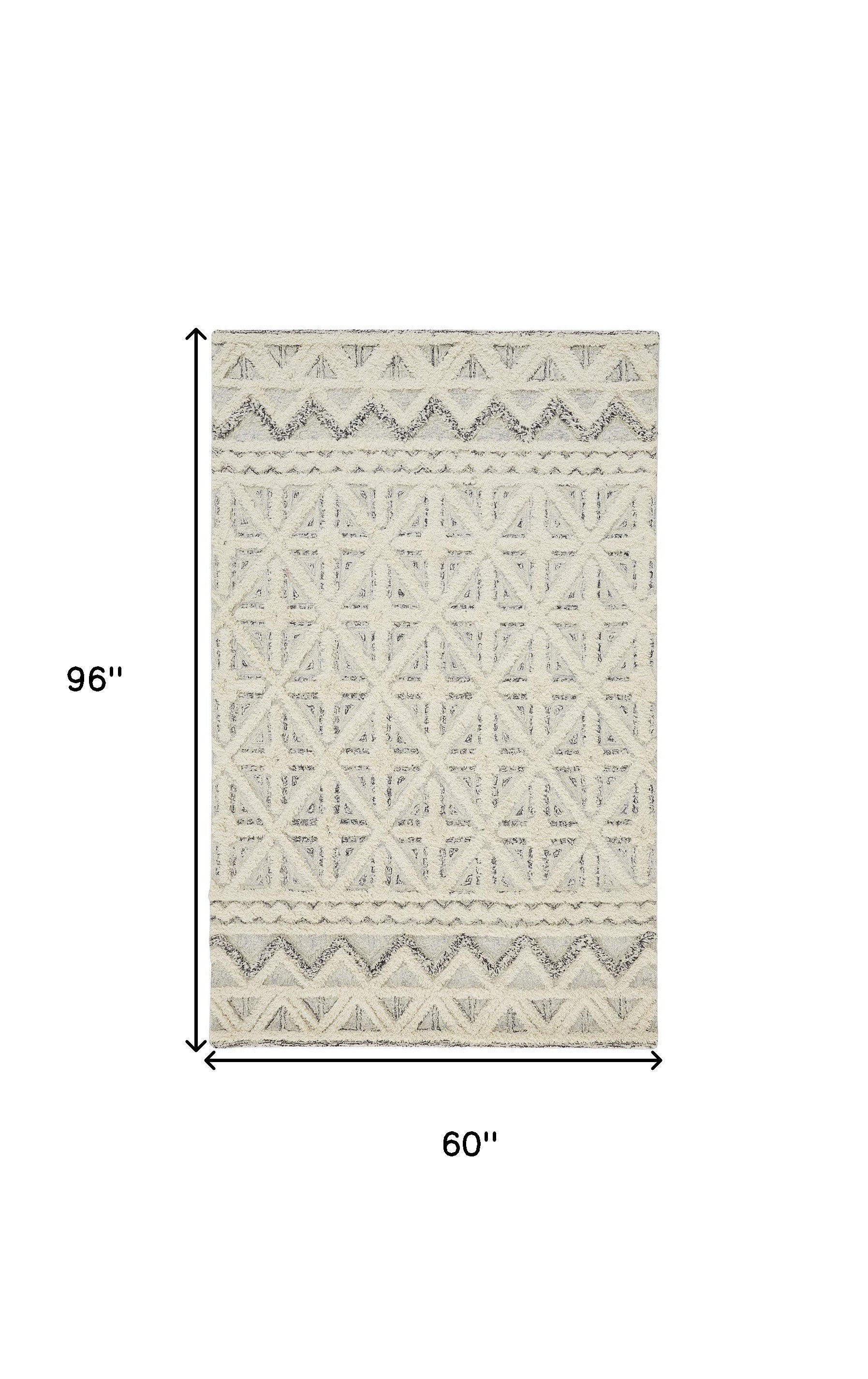 4' X 6' Ivory And Black Wool Geometric Tufted Handmade Stain Resistant Area Rug