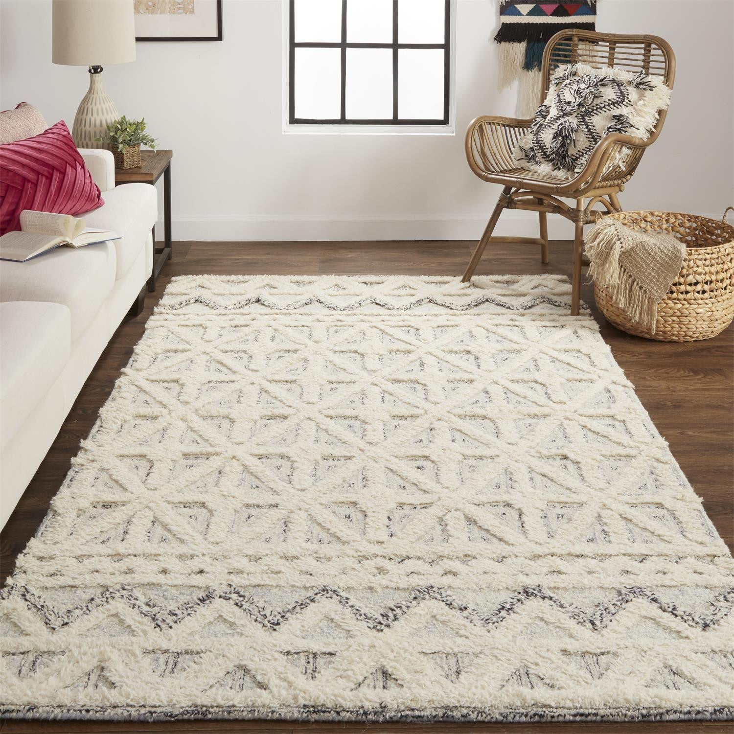 4' X 6' Ivory And Black Wool Geometric Tufted Handmade Stain Resistant Area Rug
