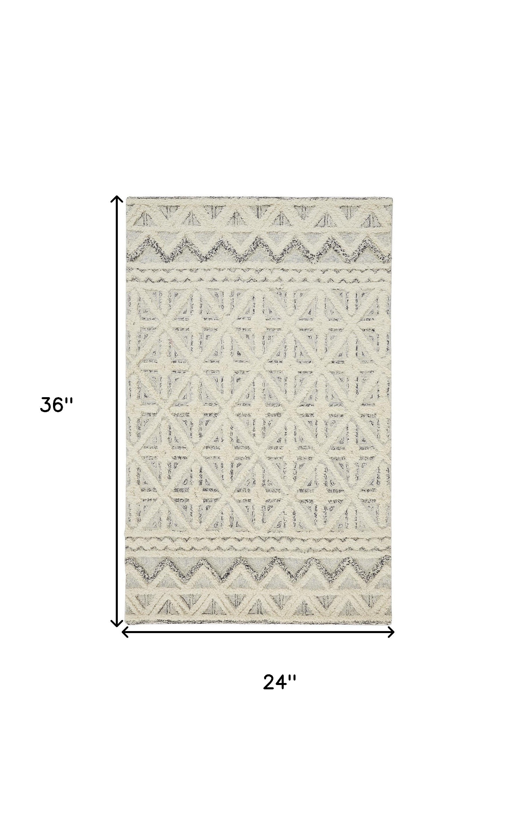 4' X 6' Ivory And Black Wool Geometric Tufted Handmade Stain Resistant Area Rug
