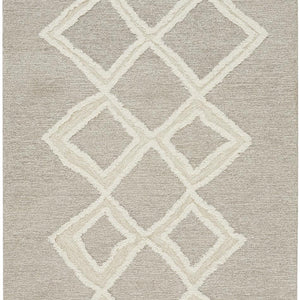 Gray And Ivory Wool Geometric Tufted Handmade Stain Resistant Area Rug - 4' X 6'