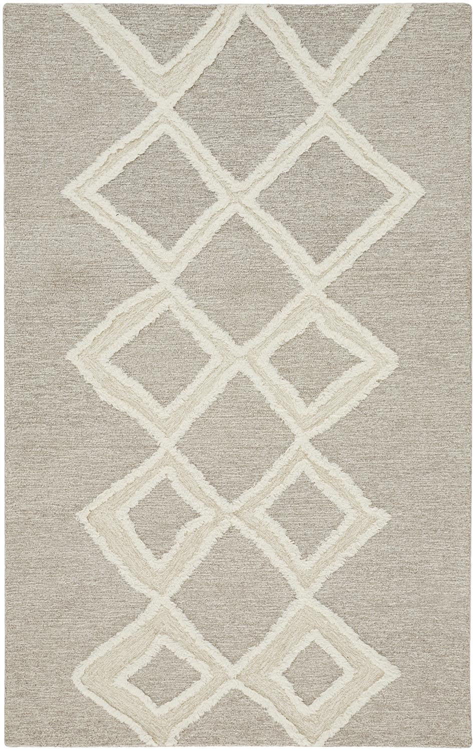 Gray And Ivory Wool Geometric Tufted Handmade Stain Resistant Area Rug - 4' X 6'