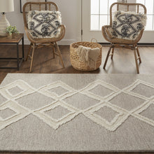 Gray And Ivory Wool Geometric Tufted Handmade Stain Resistant Area Rug - 4' X 6'