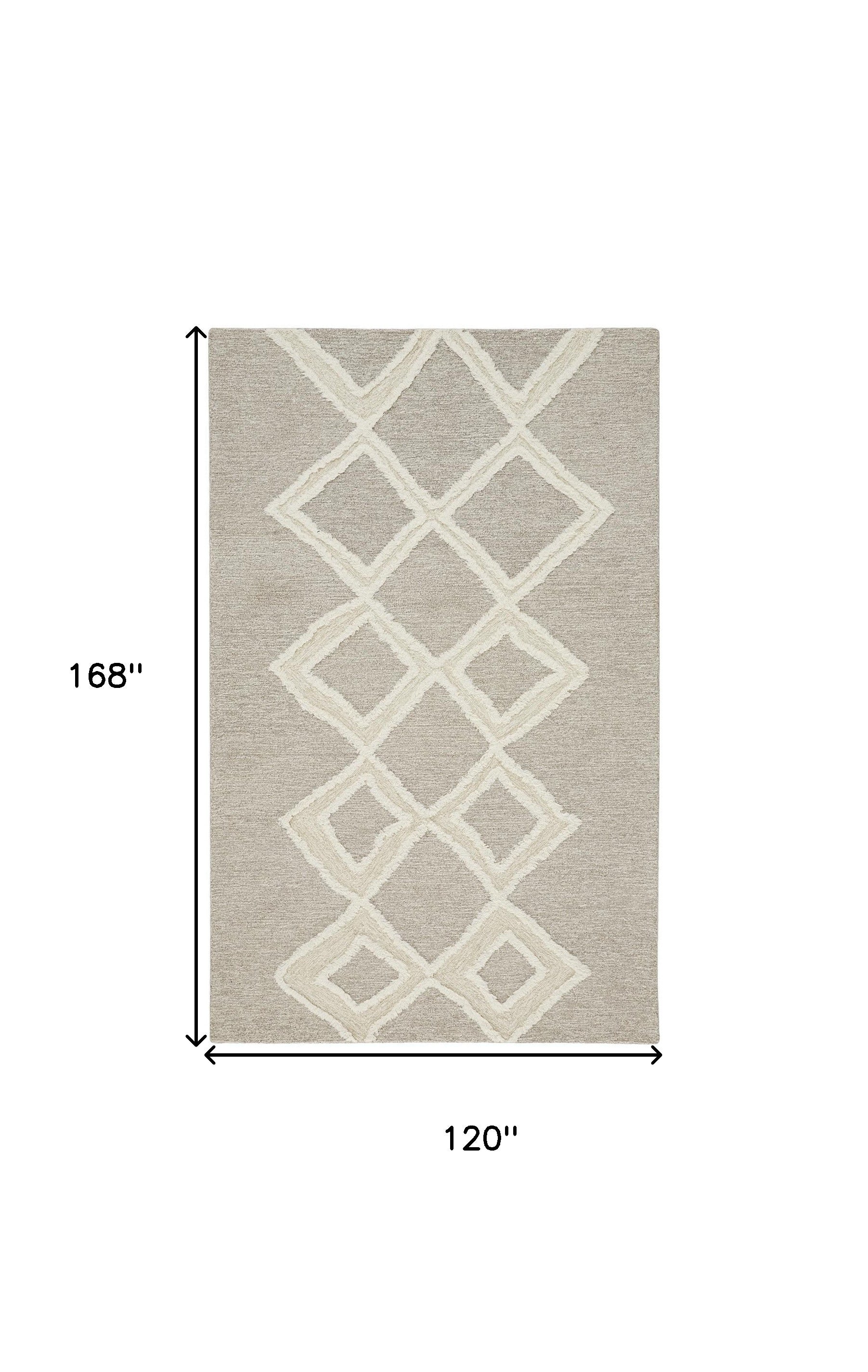 Gray And Ivory Wool Geometric Tufted Handmade Stain Resistant Area Rug - 4' X 6'