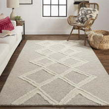 Gray And Ivory Wool Geometric Tufted Handmade Stain Resistant Area Rug - 4' X 6'