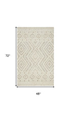Ivory And Tan Wool Geometric Tufted Handmade Stain Resistant Area Rug - 4' x 6'