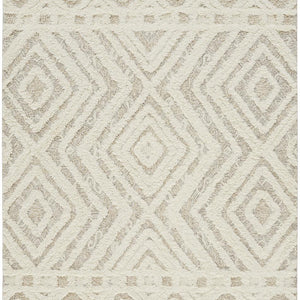 Ivory And Tan Wool Geometric Tufted Handmade Stain Resistant Area Rug - 4' x 6'