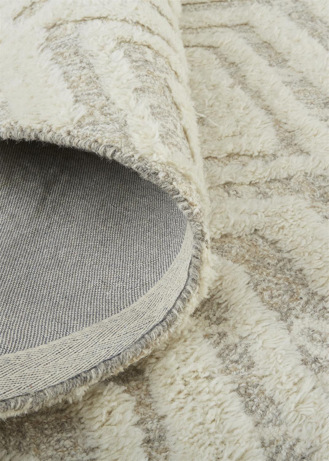 Ivory And Tan Wool Geometric Tufted Handmade Stain Resistant Area Rug - 4' x 6'