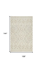 Ivory And Tan Wool Geometric Tufted Handmade Stain Resistant Area Rug - 4' x 6'