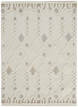 Ivory Tan And Silver Wool Geometric Tufted Handmade Stain Resistant Area Rug - 4' x 6'