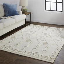 Ivory Tan And Silver Wool Geometric Tufted Handmade Stain Resistant Area Rug - 4' x 6'