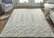 Ivory Taupe And Tan Wool Geometric Tufted Handmade Stain Resistant Area Rug - 4' x 6'