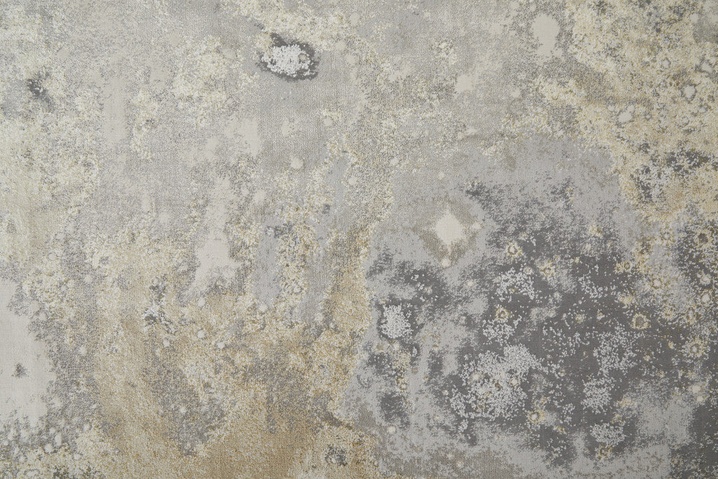 8' Gray And Ivory Abstract Power Loom Runner Rug