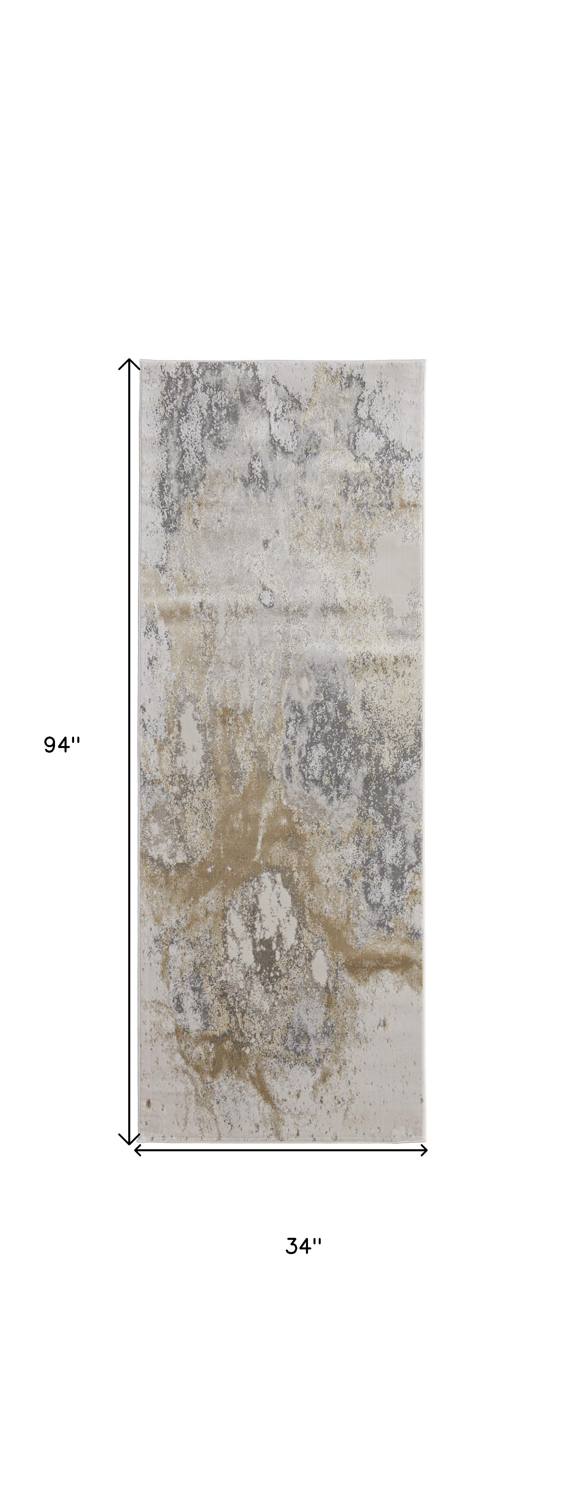 8' Gray And Ivory Abstract Power Loom Runner Rug