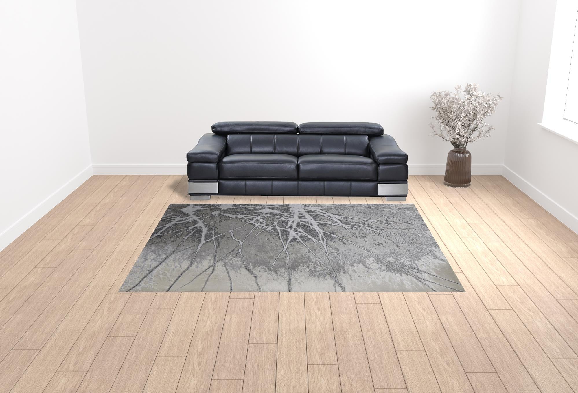 4' X 6' Gray Silver And Ivory Abstract Power Loom Area Rug