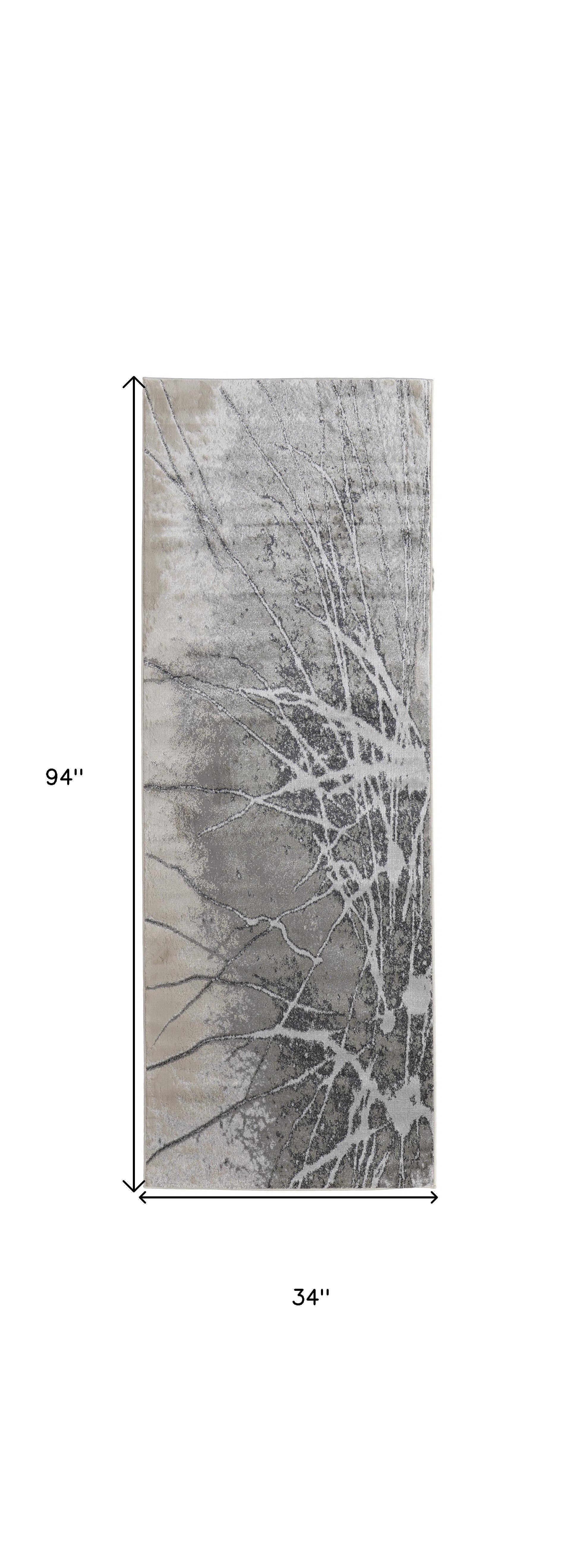 4' X 6' Gray Silver And Ivory Abstract Power Loom Area Rug