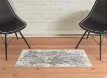 3' X 5' Green Gray And Ivory Abstract Distressed Stain Resistant Area Rug