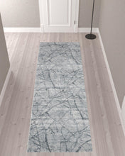 3' X 5' Blue Gray And Ivory Abstract Distressed Stain Resistant Area Rug