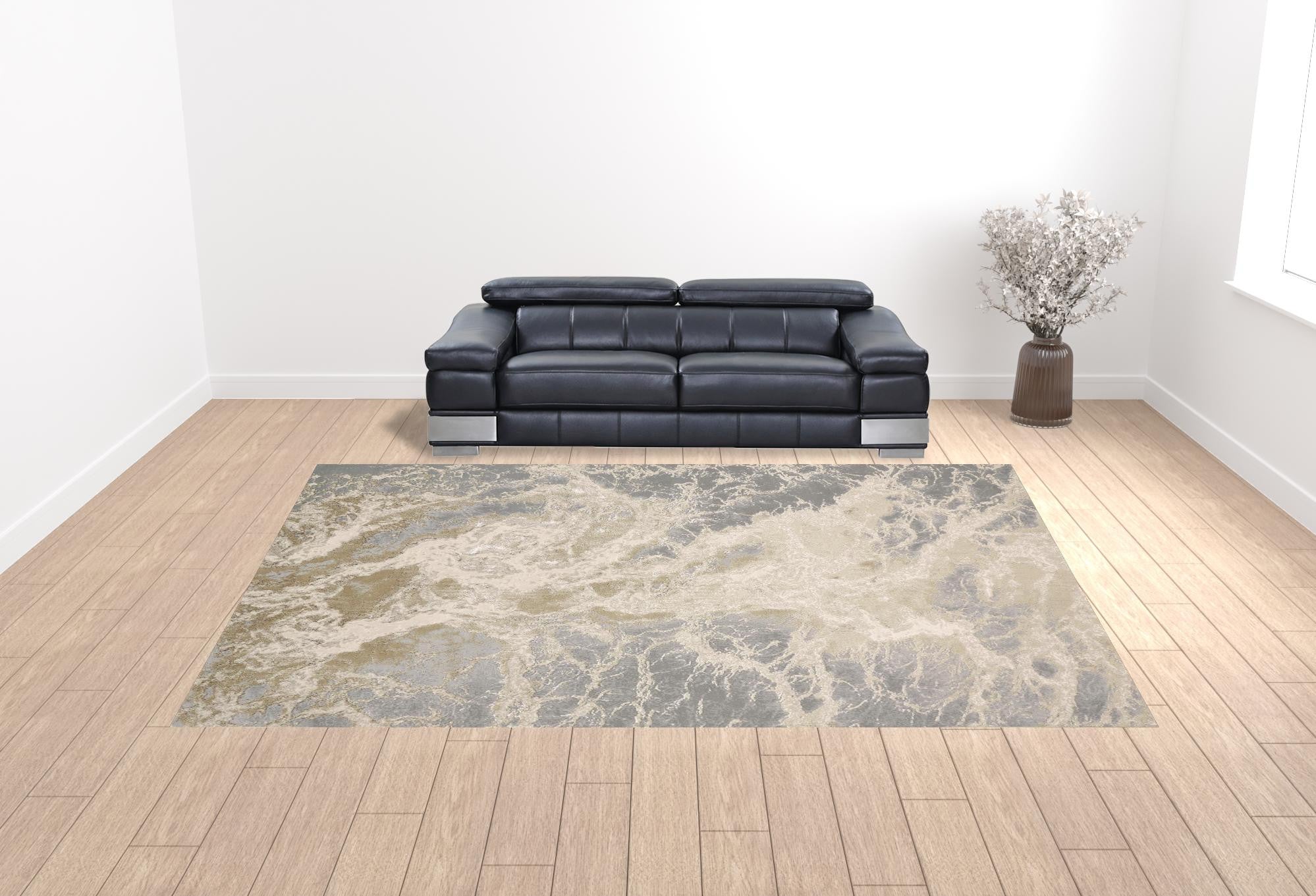 4' X 6' Ivory Silver And Gold Abstract Area Rug