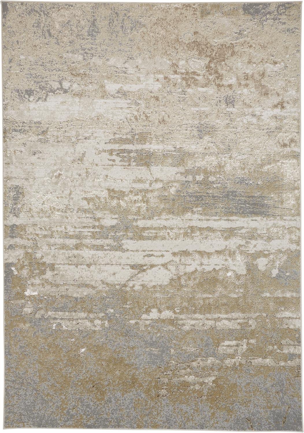 Ivory Gold And Gray Abstract Area Rug - 4' x 6'