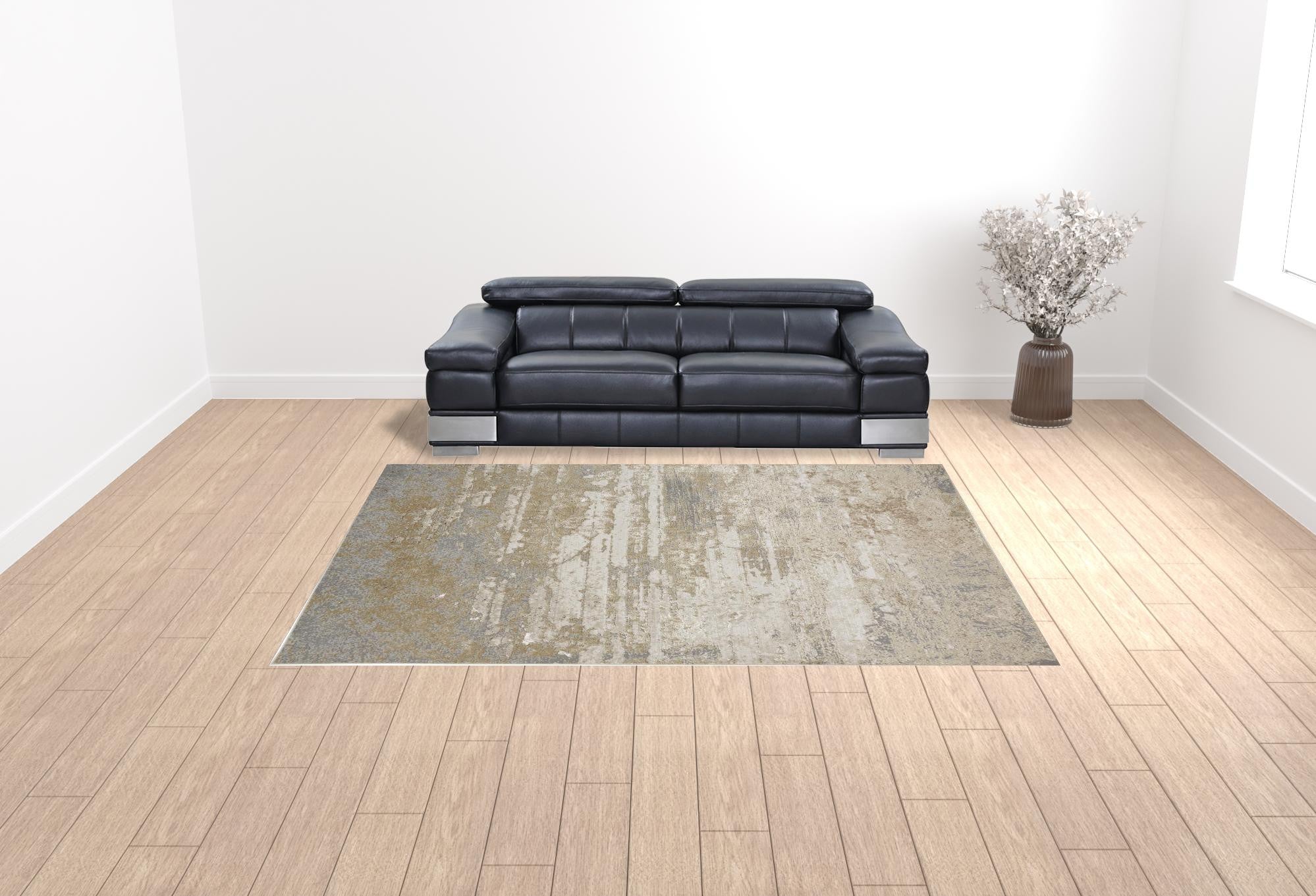 Ivory Gold And Gray Abstract Area Rug - 4' x 6'