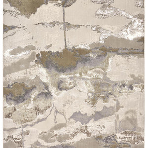 4' X 6' Gray Ivory And Gold Abstract Area Rug