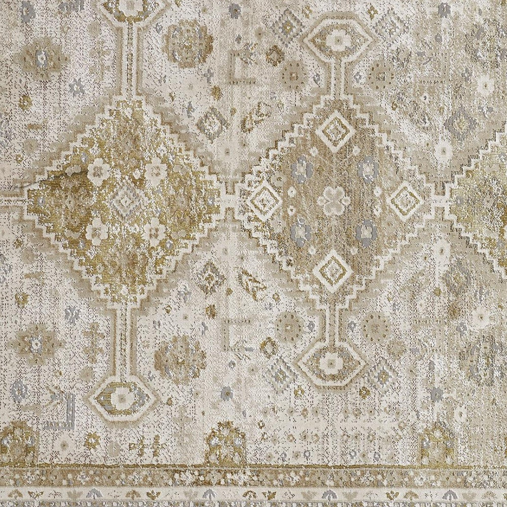 Gold And Ivory Floral Area Rug - 4' x 6'