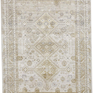 Gold And Ivory Floral Area Rug - 4' x 6'
