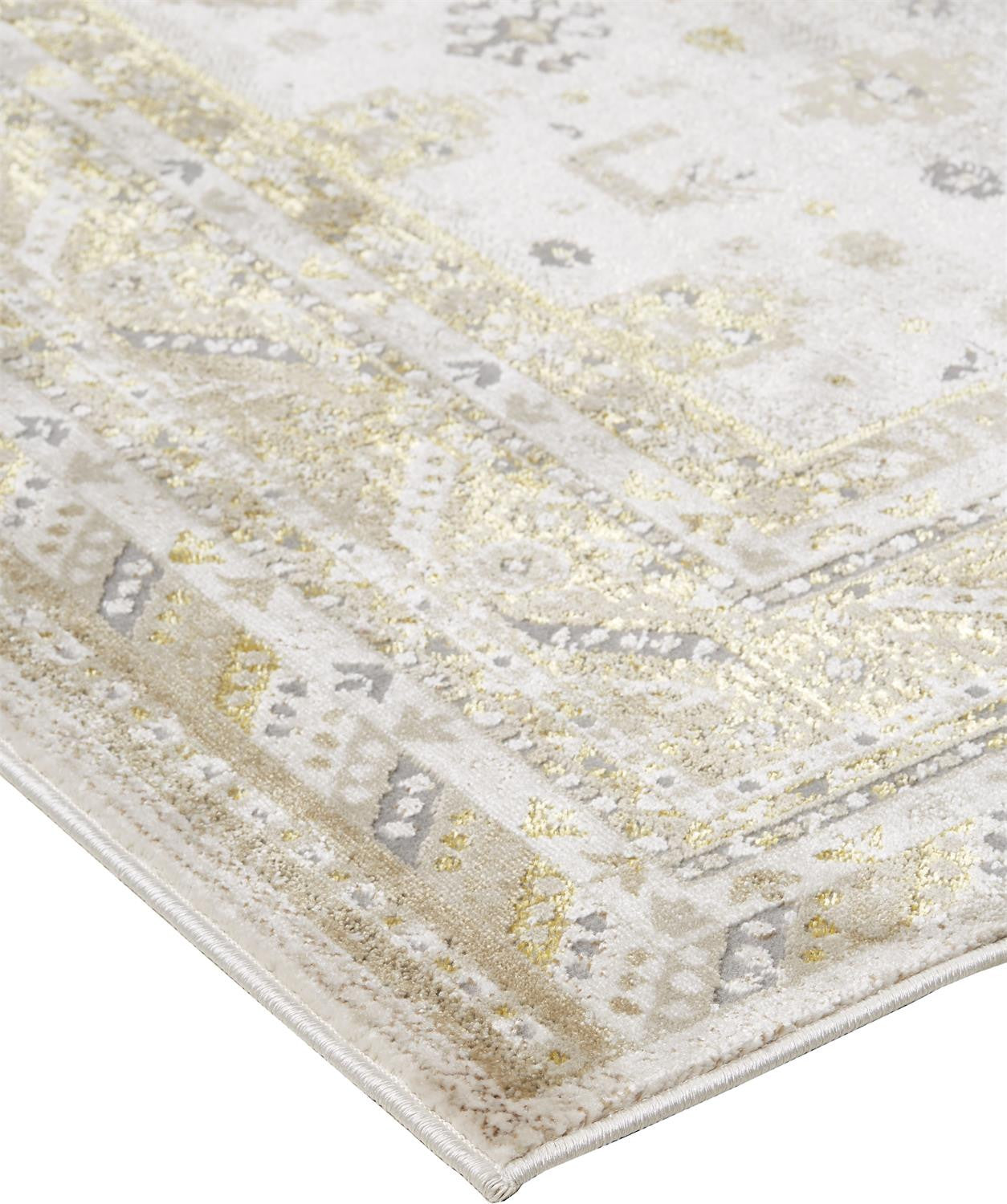 Gold And Ivory Floral Area Rug - 4' x 6'