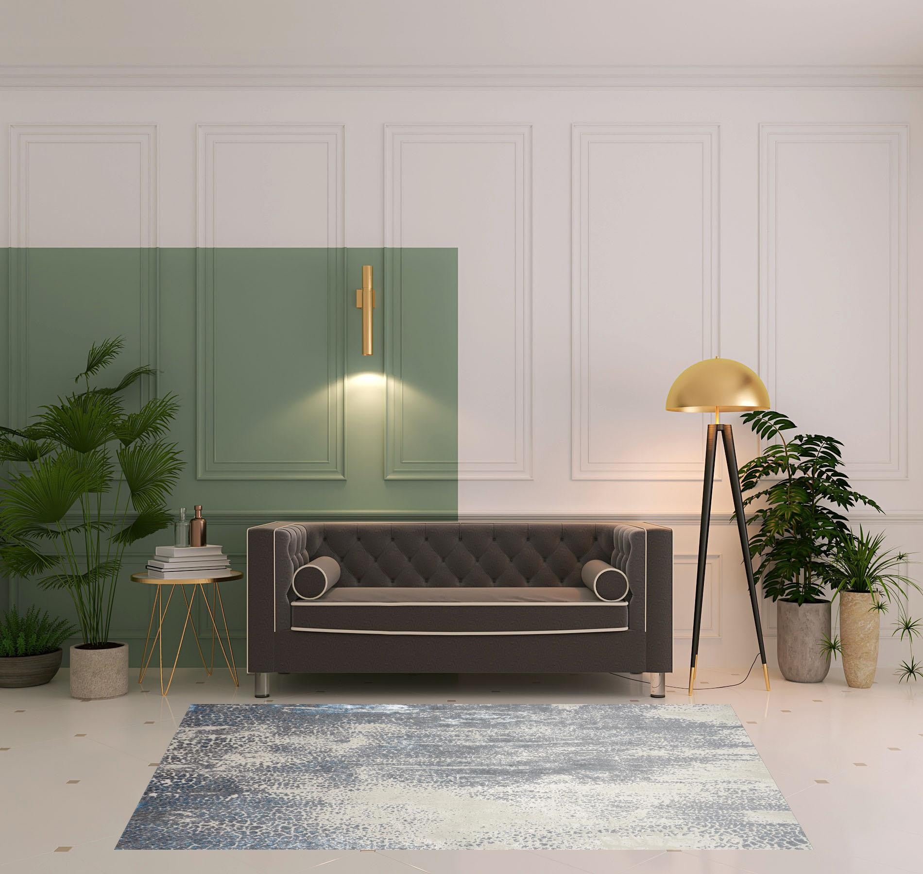 4' X 6' Gray Blue And Ivory Abstract Area Rug