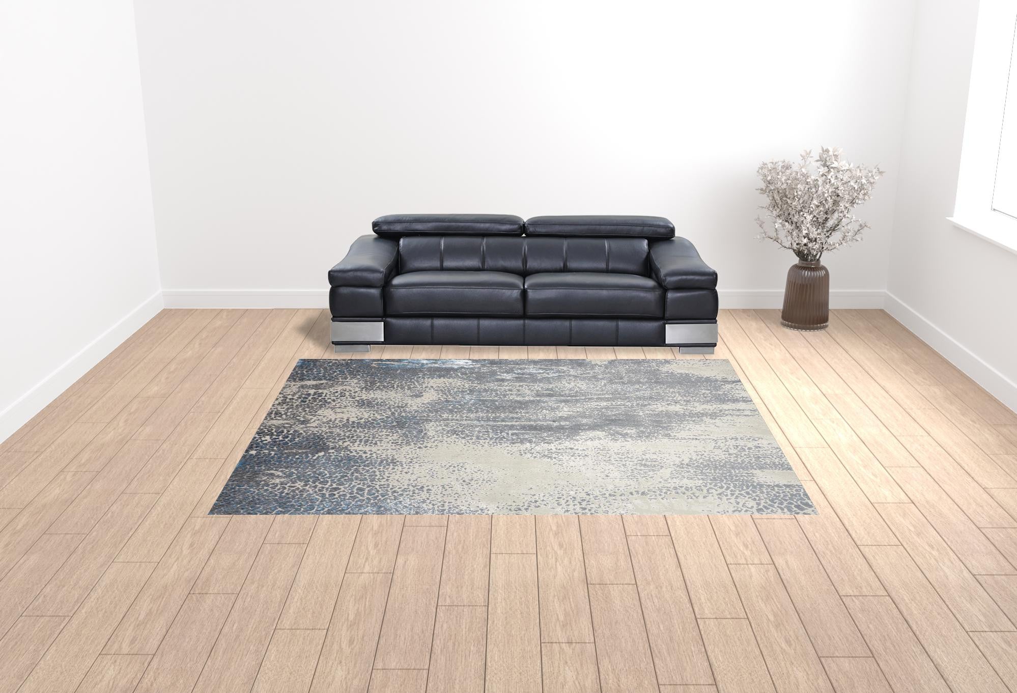 4' X 6' Gray Blue And Ivory Abstract Area Rug