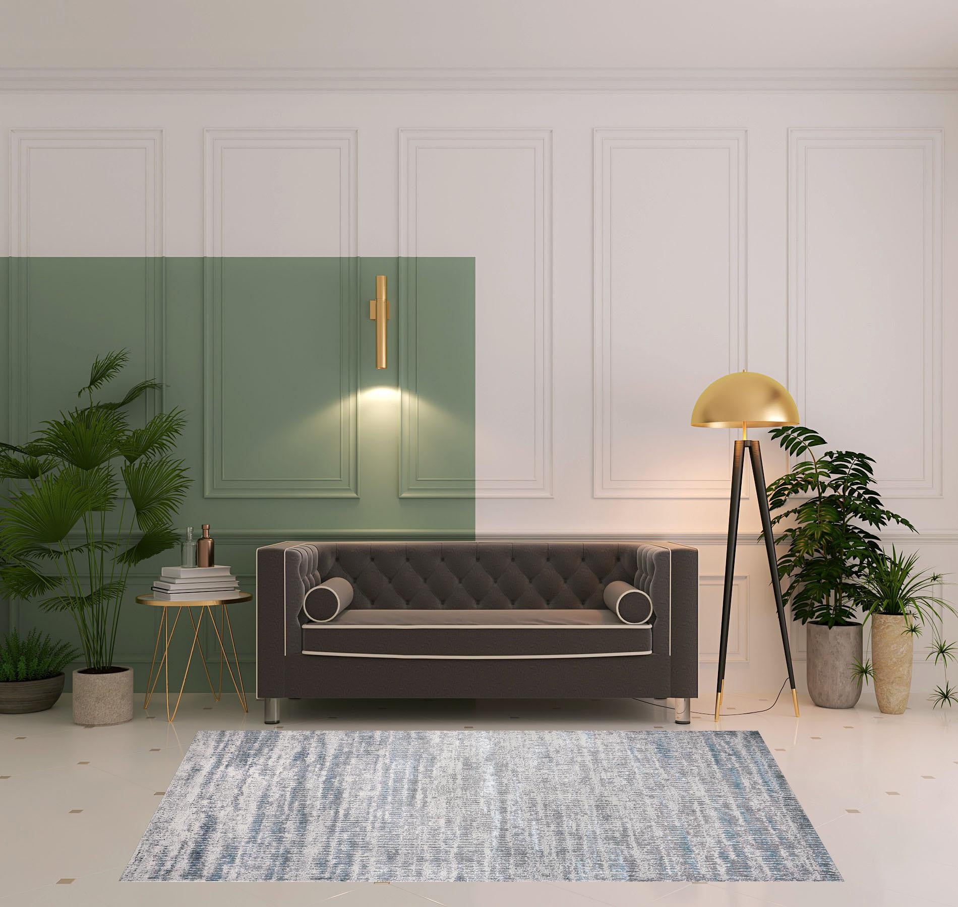 4' X 6' Blue Gray And Ivory Abstract Area Rug