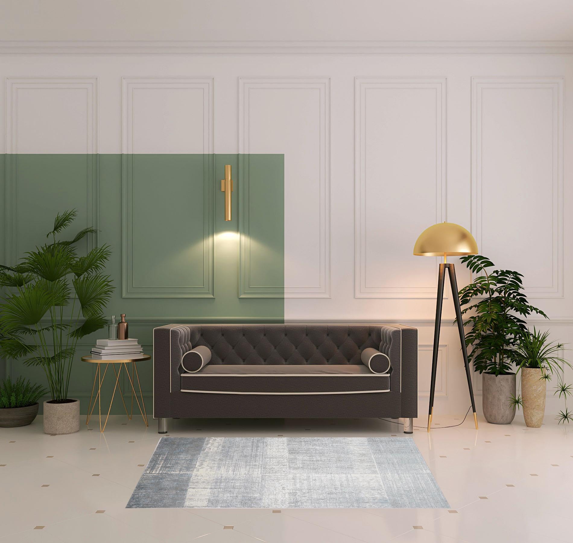 4' X 6' White Gray And Blue Abstract Area Rug