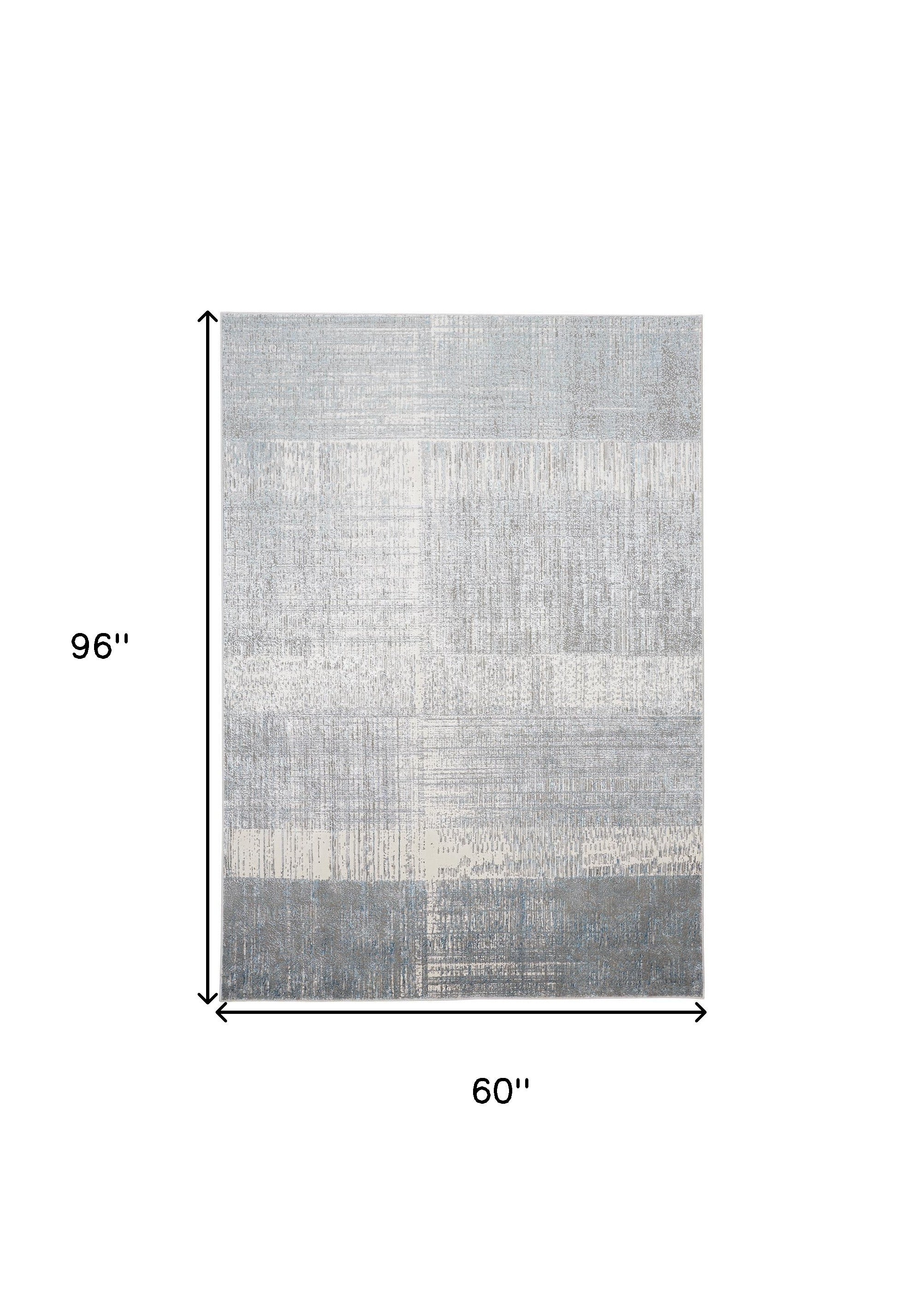 4' X 6' White Gray And Blue Abstract Area Rug