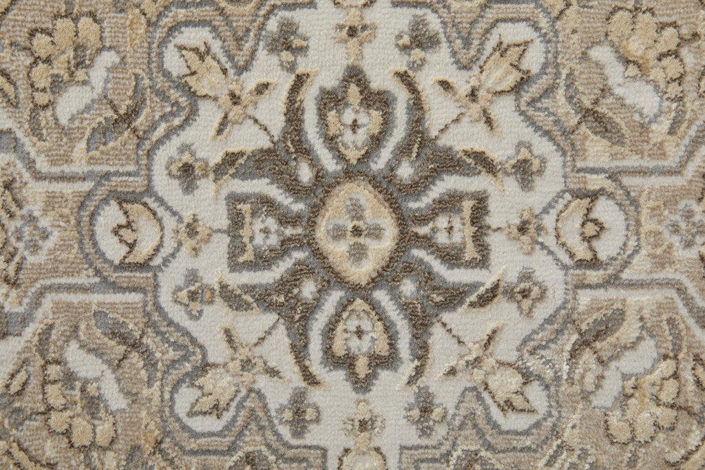 4' X 6' Brown Ivory And Tan Floral Power Loom Distressed Area Rug