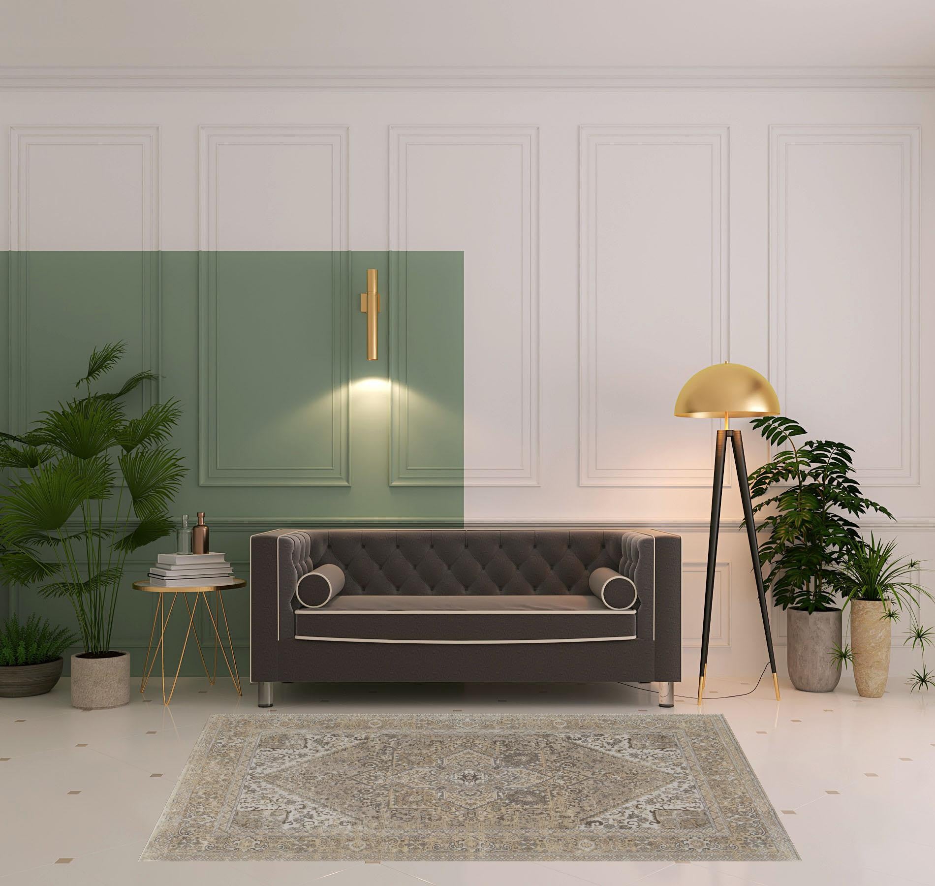 4' X 6' Brown Ivory And Tan Floral Power Loom Distressed Area Rug