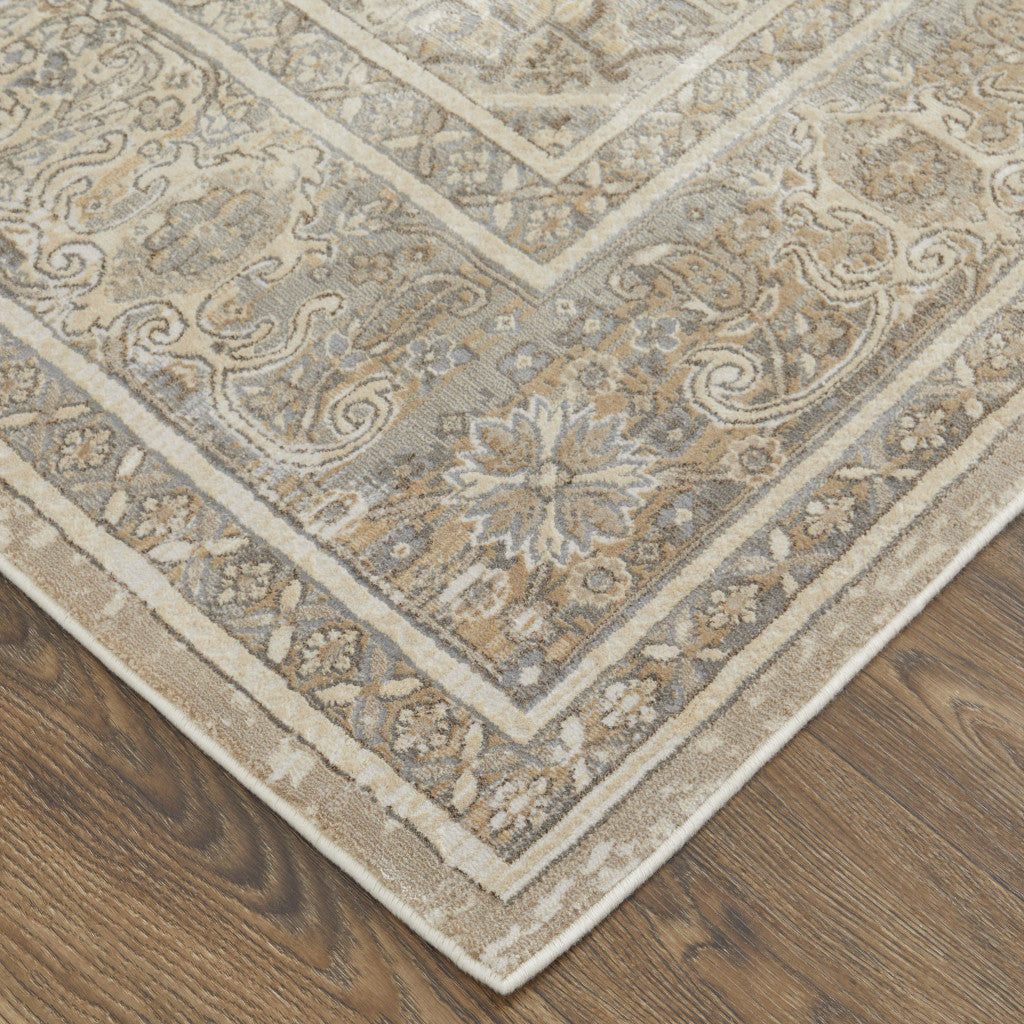 4' X 6' Brown Ivory And Tan Floral Power Loom Distressed Area Rug