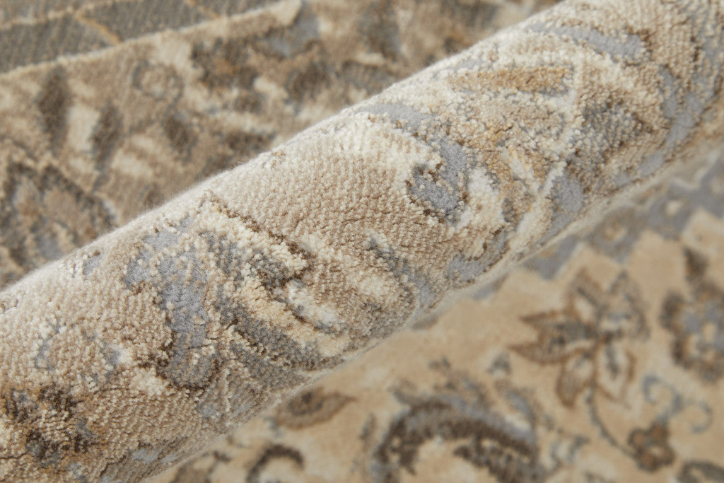 4' X 6' Brown Ivory And Tan Floral Power Loom Distressed Area Rug