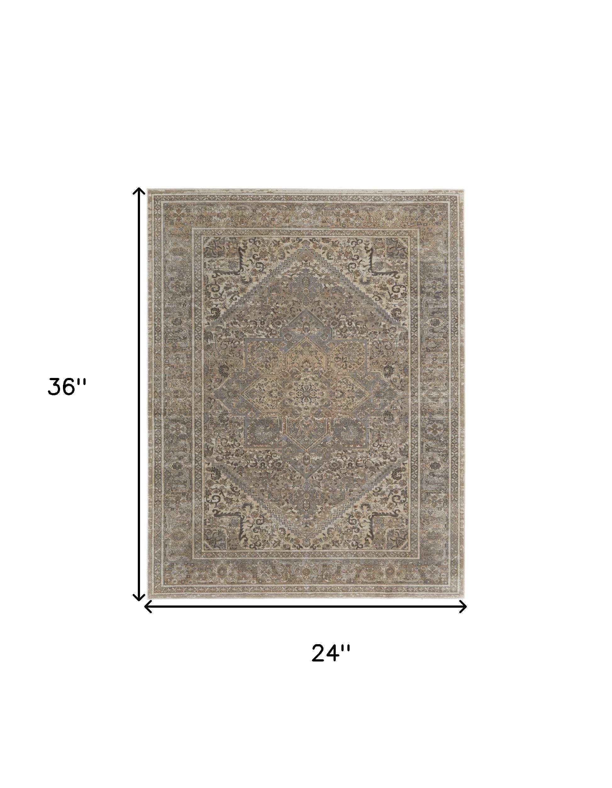 4' X 6' Brown Ivory And Tan Floral Power Loom Distressed Area Rug