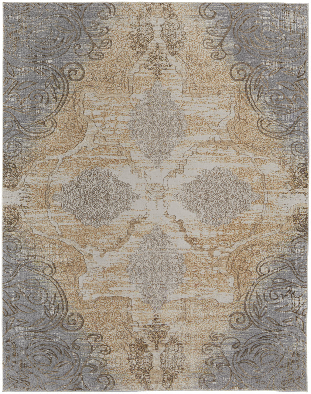 Silver Tan And Gray Floral Power Loom Area Rug - 4' x 6'